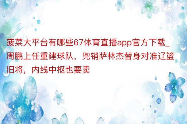 菠菜大平台有哪些67体育直播app官方下载_周鹏上任重建球队，兜销萨林杰替身对准辽篮旧将，内线中枢也要卖